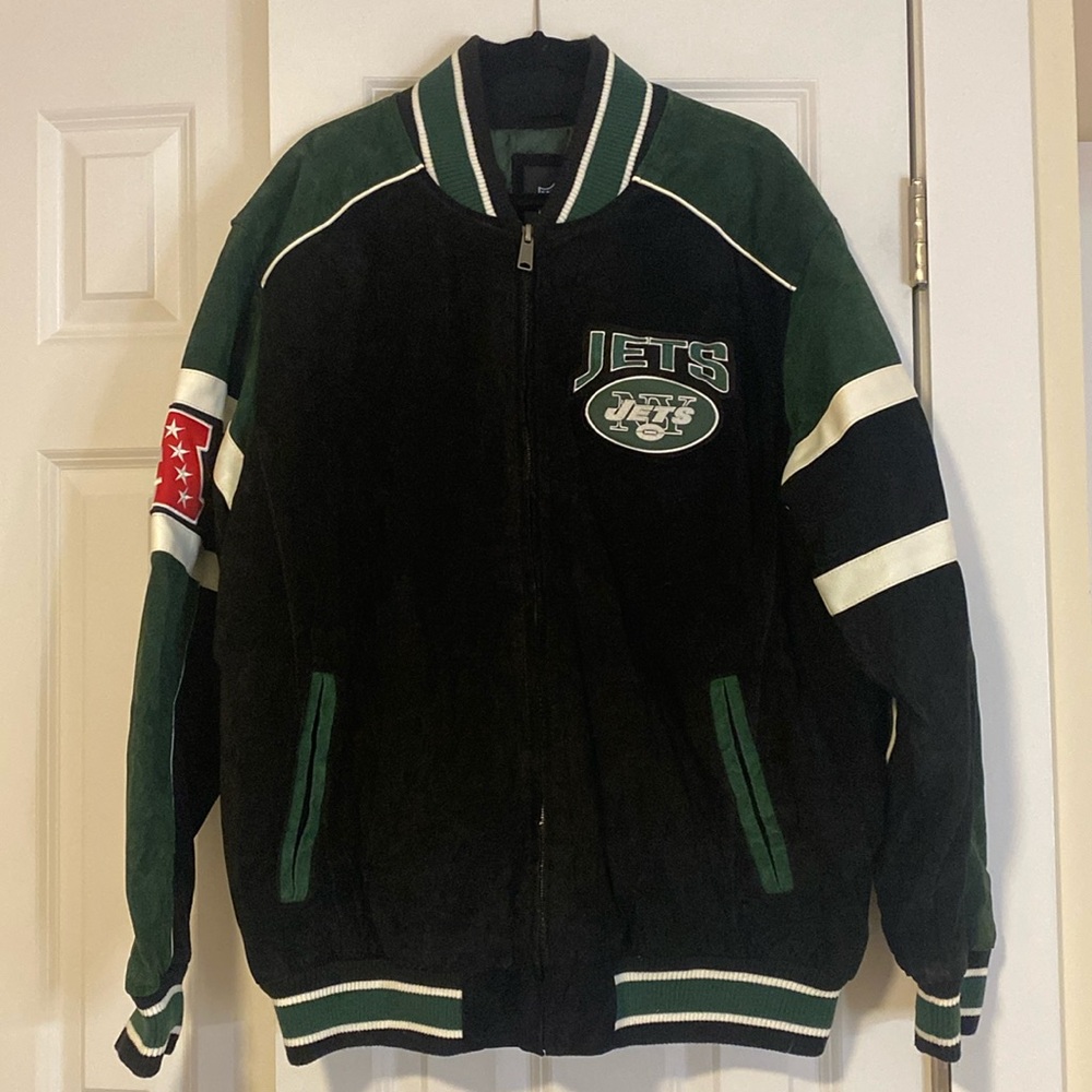 NY JETS Mens Leather and Suede NFL Jacket.  Excellent Condition Size XL